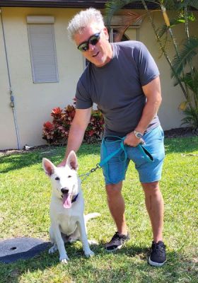 MANNY THE WHITE SHEP PUP WITH HIS NEW DAD PATRICK DOG 1323
Keywords: 1323